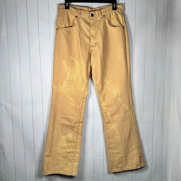 VTG 70s Put On Shop Sears Tan Tie Dye Jeans Retro Hipster Hippie Pants 31x30